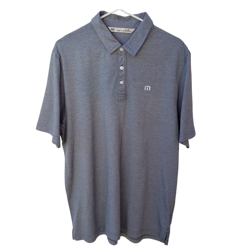 Travis Mathew Polo Shirt Men's L Gray Striped Golf Short Sleeve Adult Logo